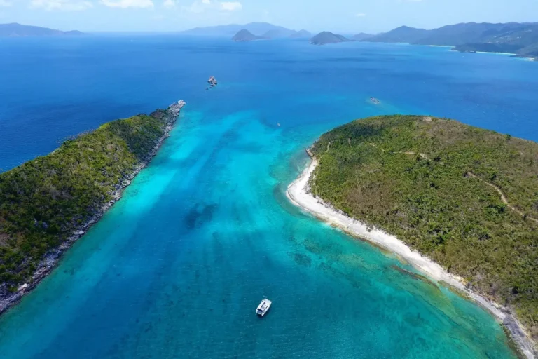 M/V Voodoo anchored in Lovango, a stunning snorkeling spot on our USVI Boat trips.