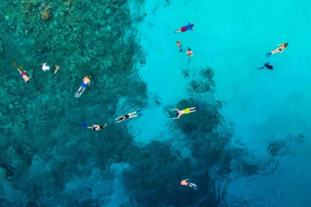 Snorkeling in Christmas Cove on a private group charter.