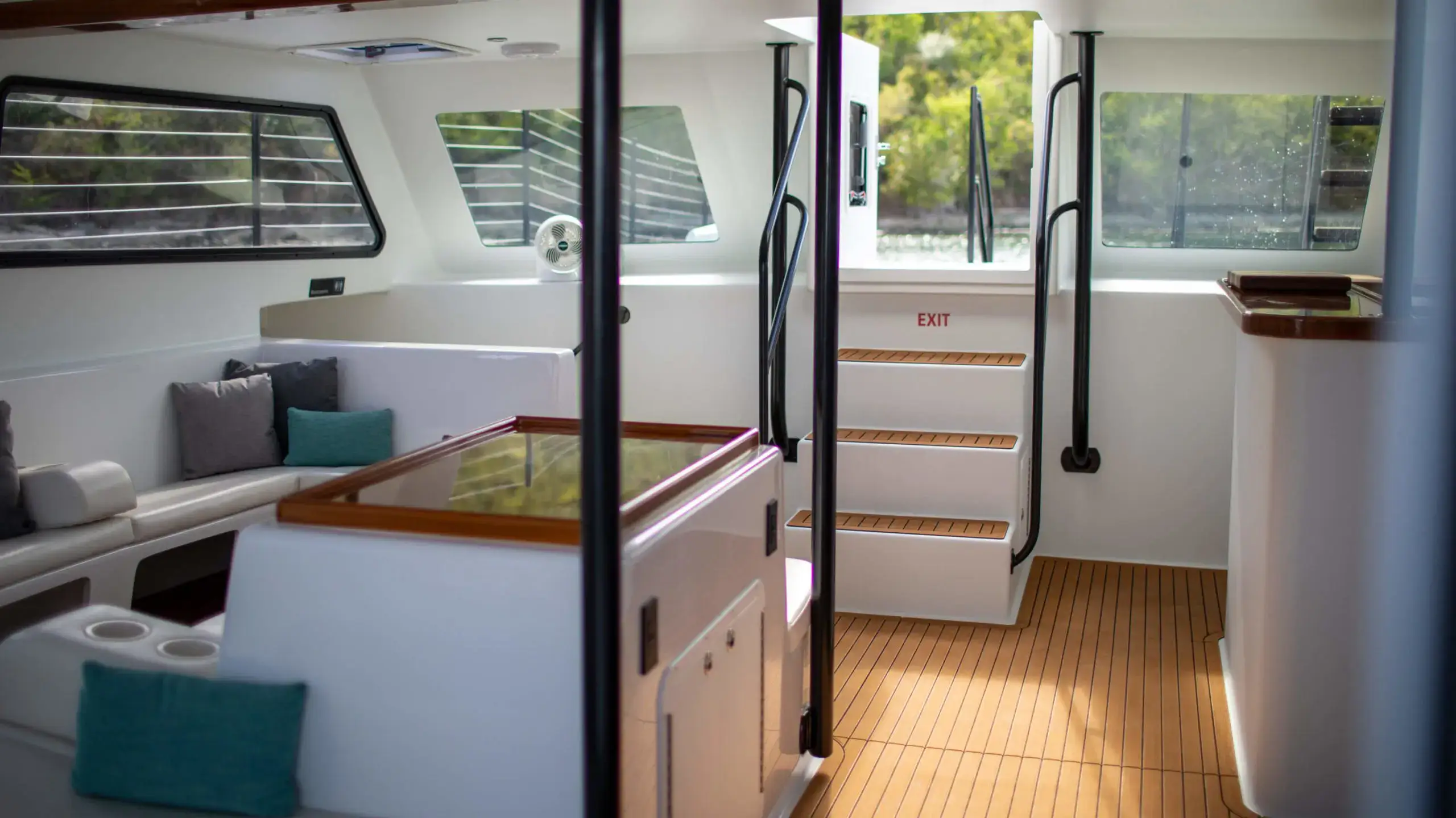 The plush interior of our luxury catamaran Voodoo.